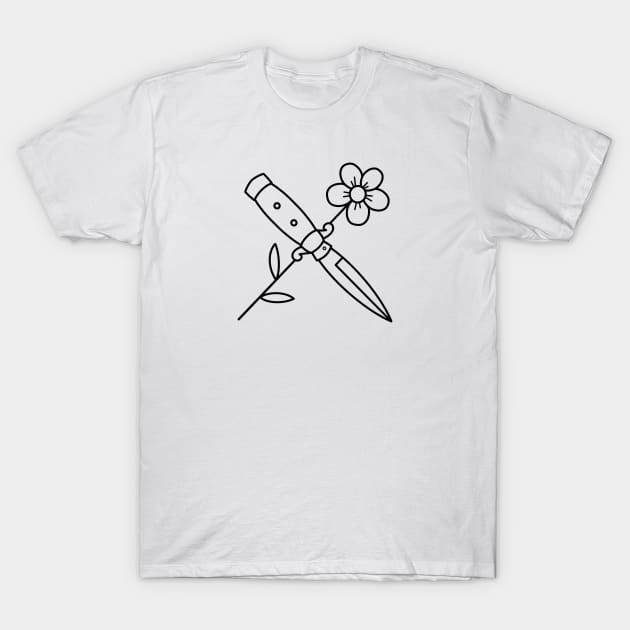 HomeSchoolTattoo Knife and Flower T-Shirt by HomeSchoolTattoo